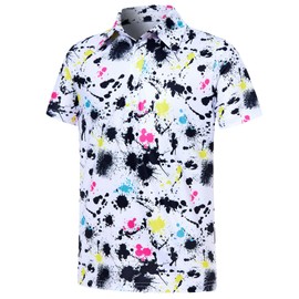 uideazone Boys Polo Shirt Performance Golf Shirts Splatter Ink Golf Polos Summer Athletic School Uniform Size 5-6
