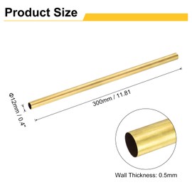 sourcing map 2Pcs H62 Brass Round Tube, 12mm OD 0.57mm Wall Thickness 300mm Length Seamless Precision Straight Pipe Tubing for DIY Projects Crafts Gardening Industry Precision Applications