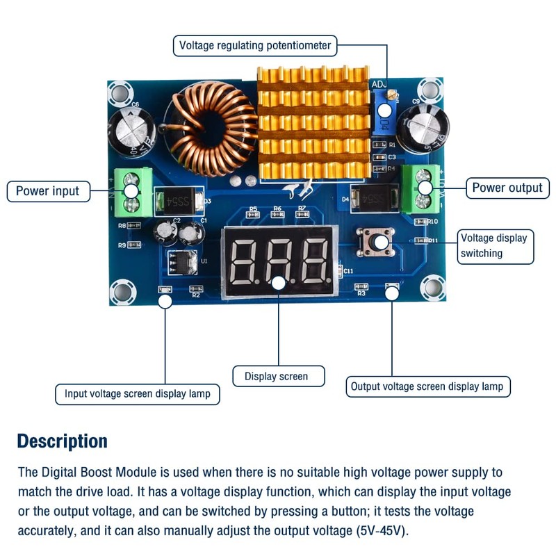 Heemol XH-M411 3-35V to 5-45V DC-DC Boost Converter Module, Adjustable