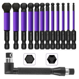 Hakkin Hexagonal Bit Set Long 12 Pieces 65 mm Ball Head Bits Set 1/4 Inch S2 Hexagonal Screwdriver Hex Bit Set for Cordless Screwdriver Bits Long Set Ball End Hex Allen Wrench Drill Bit with Handle