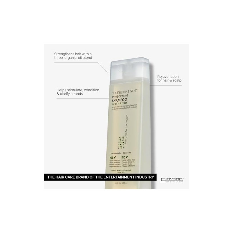 Giovanni Invigorating Tea Tree Shampoo - Triple Treat Strengthening, Conditioning,