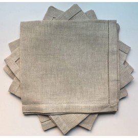 Minhcraft - Servilletas de Lino Natural Dobladillo – Juego de 6 servilletas de Tela de Lino de 50 x 50 cm