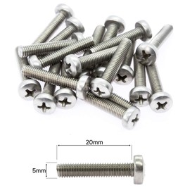M5 (5mm x 20mm) Phillips Pan Head Machine Screws - Stainless Steel A2 (Pack of 20) DIN 7985