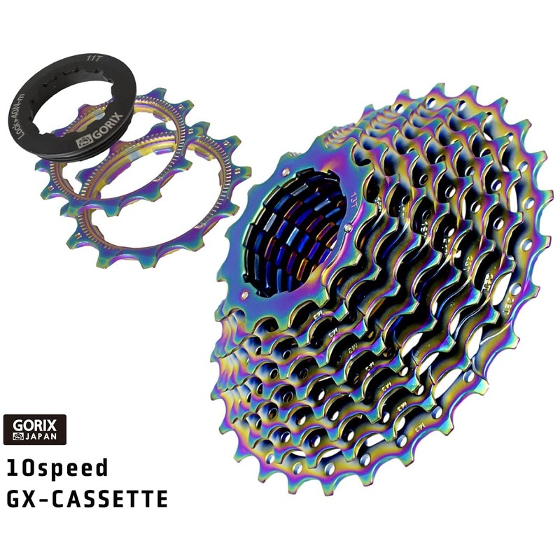 GORIX Gorix Sprocket, 10-Speed (11-28T) Oil Slick (GX-CASSETTE) Durable, Abrasion