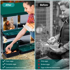 Nesting Boxes for Chickens, Chicken Nesting Box, Roll Away Nesting Box with Leg, Chicken Laying Boxes, Nesting Box for Hens with Lid Cover for Chicken Coop, 10 Compartments, Green