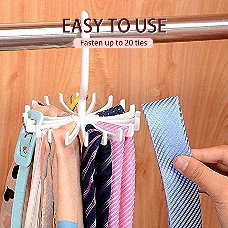 4 Pack Rotating Tie Rack Hangers - Closet Organizer Hooks