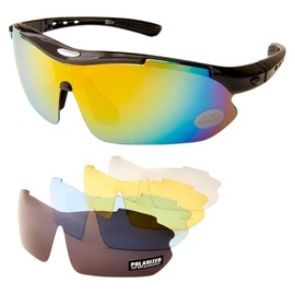 Online Sunglasses Mens Ladies Polarised Sports Sunglasses Cycling Ski Fish Sail 5 Lenses, Full Kit (Gloss Black Frame)