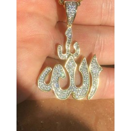 harlembling Mens Allah Islam Pendant 1ct CZ 14K Gold Plated Solid 925 Silver REAL ICY - 22" Moon