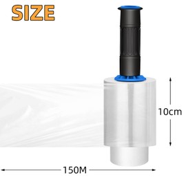 Mini Stretch Warp Film, 150m x 100mm Shrink Wrap Roll Clear Plastic Wrap with Handles for Pallet Wrapping Shipping Moving, 2 Pack