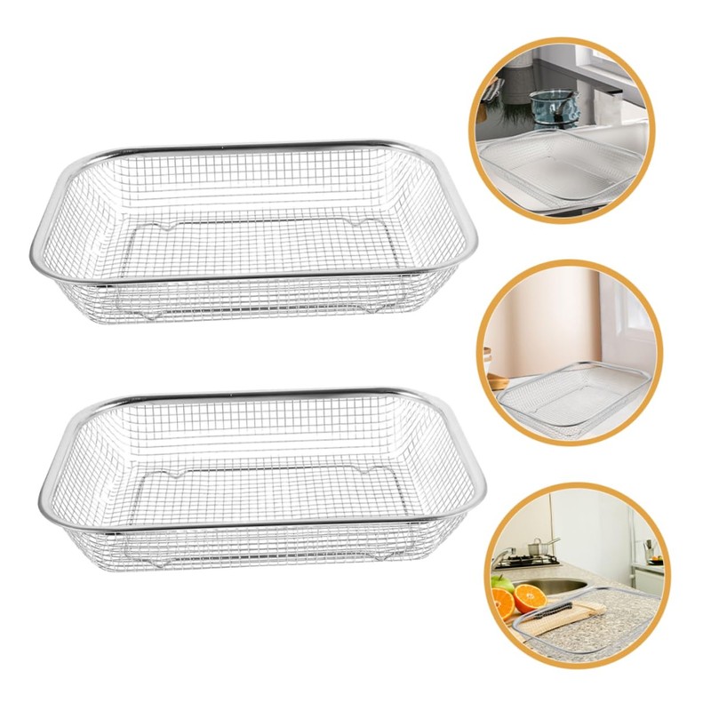 BIUDECO 2pcs Stainless Steel Drainer Colander: Rectangle Mesh Basket Table