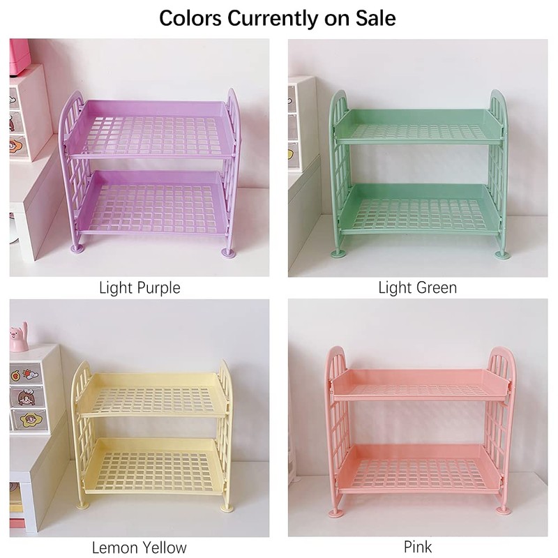 QUMENEY Desktop Rack Cosmetic Stationery Storage Holder, 2-Tier Multifunctional Plastic