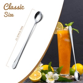 Kucensi Long Handle Iced Tea Spoons, 8.78-Inch Long Tea Spoons, Coffee Spoon, Ice Cream Spoon, Satainless Steel Stirring Spoons for Milk Tea Mixing Cocktail, Silver Spoons Set of 4