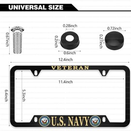 Aluminum Thin Top for U.S. Navy Veteran License Plate Frame,4-Hole Matte Black Narrow Top Retired Car Licenses Plate Covers Holders Frames for Department of The Navy with Screw Caps