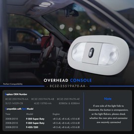 LED Front Overhead Console with Dome Map Light & Sunroof Switch Fit for Ford F250 F350 F450 F550 Super Duty 2008-2010 Cab Interior Ceiling Headliner Lamp Roof Reading Light OE# 8C3Z-25519A70-AB - Gray