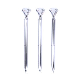 Toymy Toy Set of 3 Metal Ballpoint Pen with Diamond Retractable Ball Point Pen Office School Supplies 13,8 x 0,8 x 0,8 cm Silver