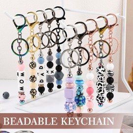 Tondiamo 24 Pcs Beadable Keychain Bars for Beads Blank Keychain Metal Beaded Keychain for Keychain DIY Projects Pendant Jewelry Crafts Making Gift Kids Students Office School Supplies (Classic Color)