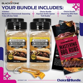 Blackstone Cheesesteak Seasoning – Gourmet Griddle Premium BBQ Barbecue Rub 4 Pk Choice Bundle (29.2 oz) + Guide & Opener (6 Items)!