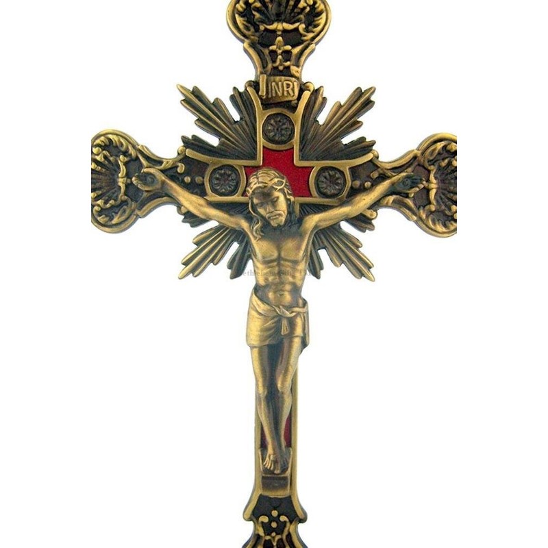 Jesus Christ on Cross Bronze Tone Standing Crucifix with Base,