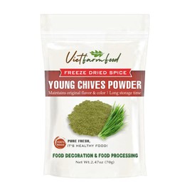 YOUNG CHIVES POWDER 2.47 Oz (70g) VIETFARMFOOD: Pure, natural freeze-dried spice made from real vegetables and fruits - perfect for enhancing every meal, from cooking, baking, salads, soups, sauces