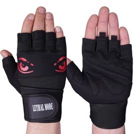 LETHAL MODE Gym Gloves Weight lifting Gloves Wrist support 36CM Adjustable Straps for Men Women Anti Slink Padded Gloves Extra Grip Palm Protection Workout Gloves (Black - Long Wrist Strap, M)