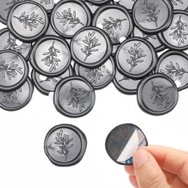 Berirexrion Black Wax Seal Sticker - 100 PCs Eucalyptus Wax Sealling Stickers for Christmas Thanksgiving Gifts Adhesive Botanical Envelope Seal Sticker for Wedding Invitation Party Birthday Decoration