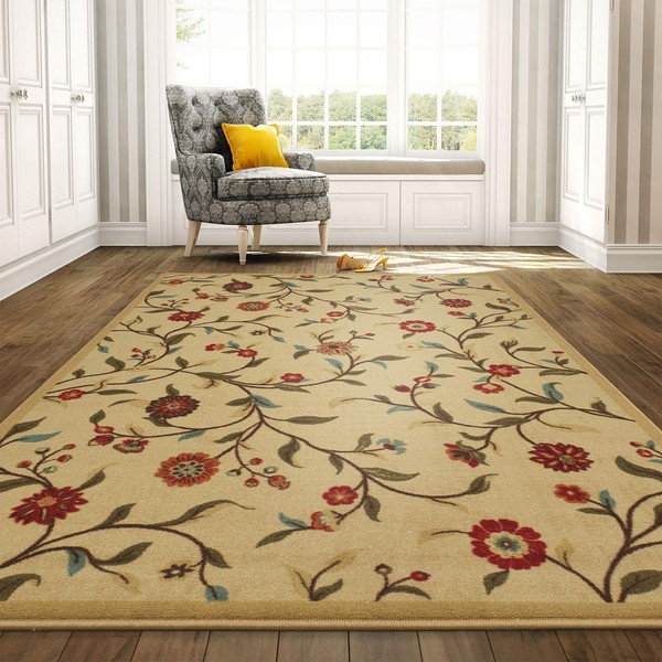 Ottomanson Ottohome Contemporary Leaves Floral Rug, 5' x 6'6", Beige
