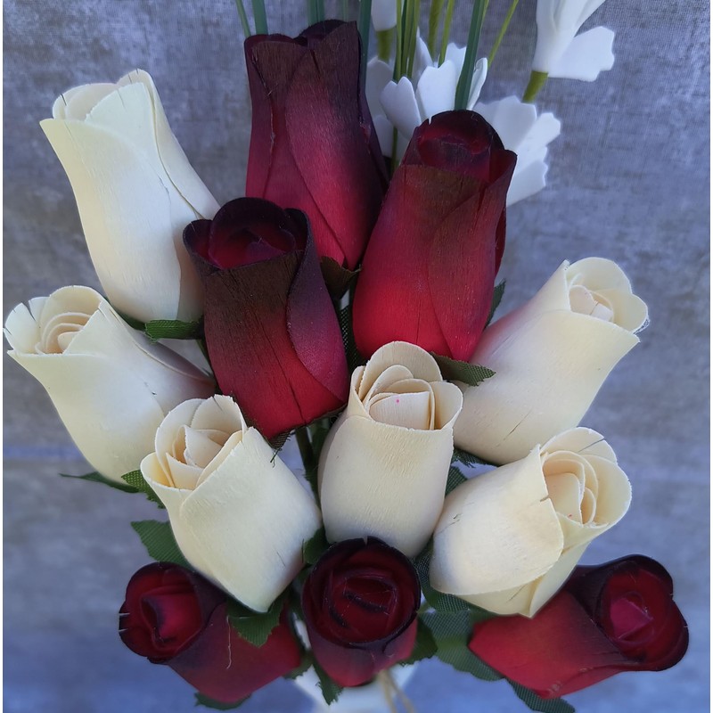 The Original Wooden Rose, Red with Black Tips and White