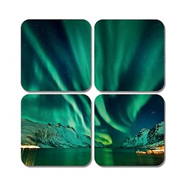 4 x Square Northern Lights Coasters - Sky Mountains Aurora Jigsaw Gift #78315
