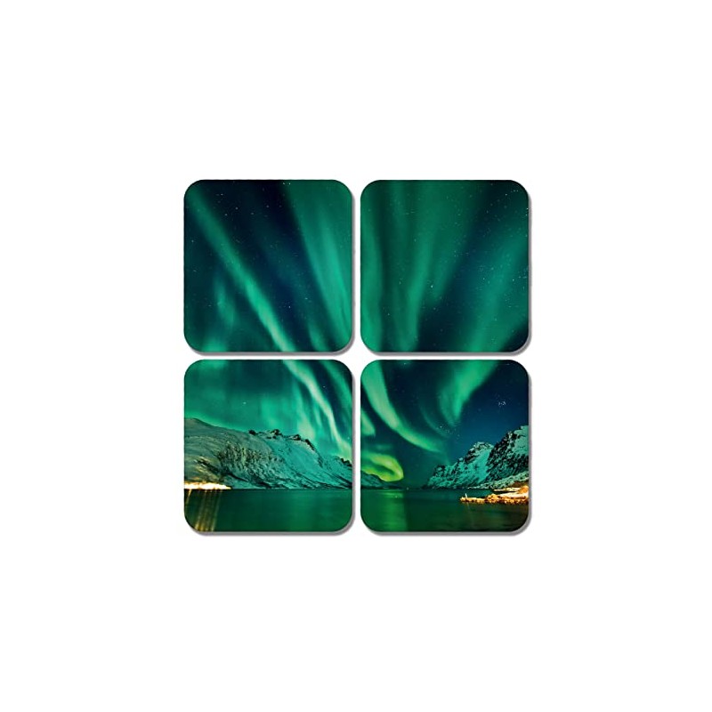 4 x Square Northern Lights Coasters - Sky Mountains Aurora