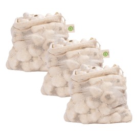 Reusable Garlic Storage Bags - Organic Cotton Garlic Mesh Bags with Drawstring - Washable Garlic Holder Storage - Net Garlic Keeper Sacks - Onion Potato Storage Bags - Root Vegetable Sacks (3 Large)