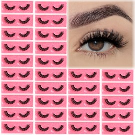 APCYUST Wispy Lashes Bulk 30 Pairs Natural Volume Eyelashes Wholesale Cat Eye Strip Lash Sets Short Thick Fluffy False Mink Eyelash Strips Full Small Fake Pestañas Postizas with Portable Pack