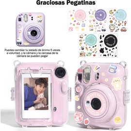 Funda Transparente Compatible con Fujifilm Instax Mini 12,Funda para Cmara con 2 Correa de Hombro Ajustable y 5 Pegatinas decorativas,Para guardar fotos y proteger Funda de mini 12