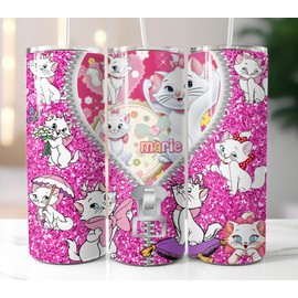9 in Marie Cat Tumbler 20oz Stainless Steel Skinny Straw Insulated Cup Mug