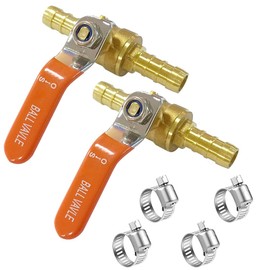 ANPTGHT 3/8" Hose Barbed Brass Ball Valve, Heater Hose Shut Off Valve Pipe Tubing Fitting for Air Gas Fuel Oil 4 Clamps Included (2 pack)