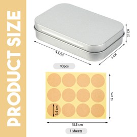 RVLZKCPG Pack of 10 Metal Tins with Lid, Rectangular, Portable Empty Metal Box, Small Metal Tin with 12 Stickers for Home Storage and DIY Crafts (Silver)