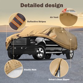 FSGRICH Car Cover Waterproof All Weather Compatible with F250/f350 1999-2024, Outdoor Heavy Duty Anti-UV Car Covers Rain Sun Snow Protection with Zipper and Windproof Buckle(Camel with Brown)