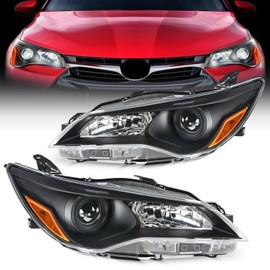 Nilight Headlight Assembly Compatible with 2015 2016 2017 LE SE XLE Toyota Camry Headlamps Replacement Black Housing Amber Reflector Clear Lens Driver and Passenger Side
