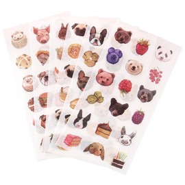 moin moin Stickers Stickers Set of 12 Washi Watercolor Animal Face/Animal Face Dog Cat Rabbit Bear Hedgehog 2110sl101