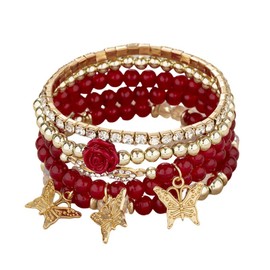 Colorful Multilayer Gold Beaded Stackable Stretch Bracelets Boho Charm Dainty Bracelet-red