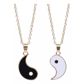 Veraly Collar Pareja Yin Yang Amigos Calidad Acero Inoxcidable Color Dorado
