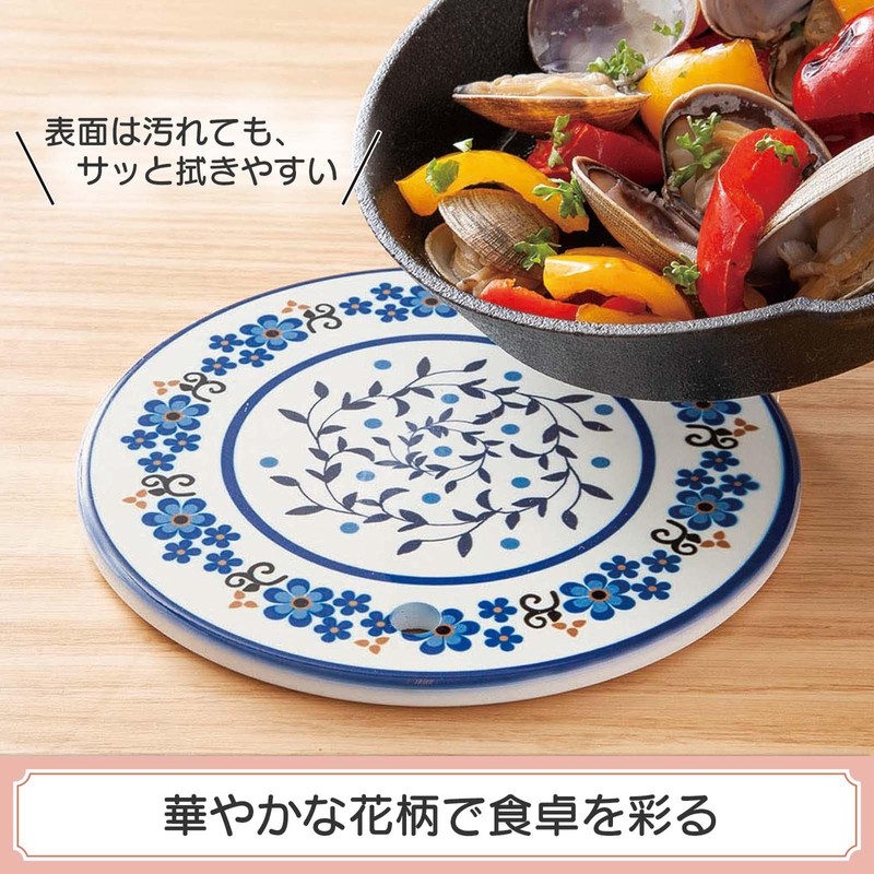 Como Life Ceramic Trivet Bouquet, Round 5.9 inches (15 cm),