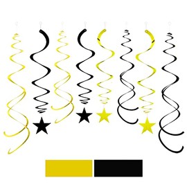 Black and Gold Party Star Swirl Decorations,Foil Ceiling Hanging Swirl Decorations, Whirls Decorations,Pack of 20