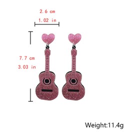 Acrylic Music Guitar Dangle Earrings Love Heart Musical Instruments Long Charm Drop Earring Exaggerated Bling Studs Hip Hop Jewelry Gifts for Women Girls Musicians Hypoallergenic (Pink)