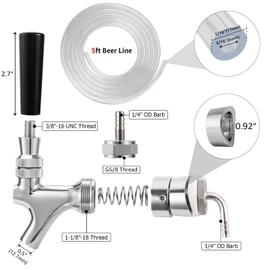 Hilangsan Draft Beer Faucet Beer Line Shank Kit Kegerator Parts Beer Tower Dispenser Replacement Set Self-Closing Beer Tap Wrench I.D.3/16” Beer Tubing 1/4”Keg Coupler Barb Cleaning Brush Tap Cover