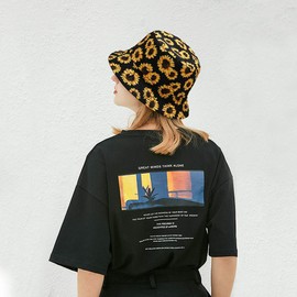 Malaxlx Sunflower Print Black Bucket Hat Beach Sun Hat Aesthetic Fishing Hat for Men Women Teens, Reversible Double-Side-Wear