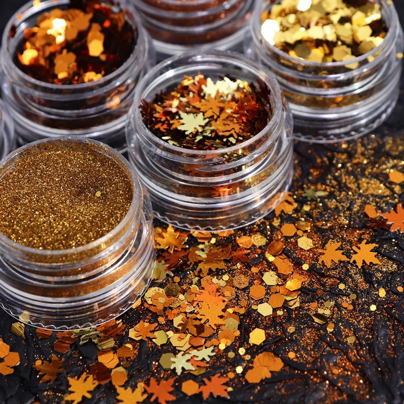 Fall Nail Art, 6 Boxes Fall Leaves Nail Glitter Sequin