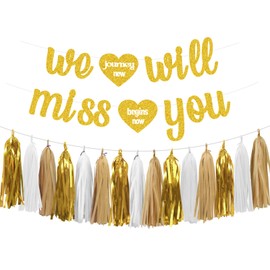 Aonor Going Away Party Decorations - Gold We Will Miss You Banner and Tassel Garland for Goodbye Party Retirement Farewell Party Decorations