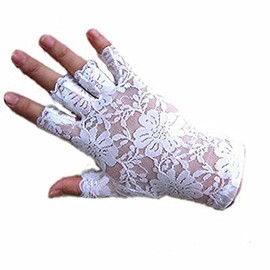 DreamHigh Women Wrist Length Lace Half Finger Gloves (White)