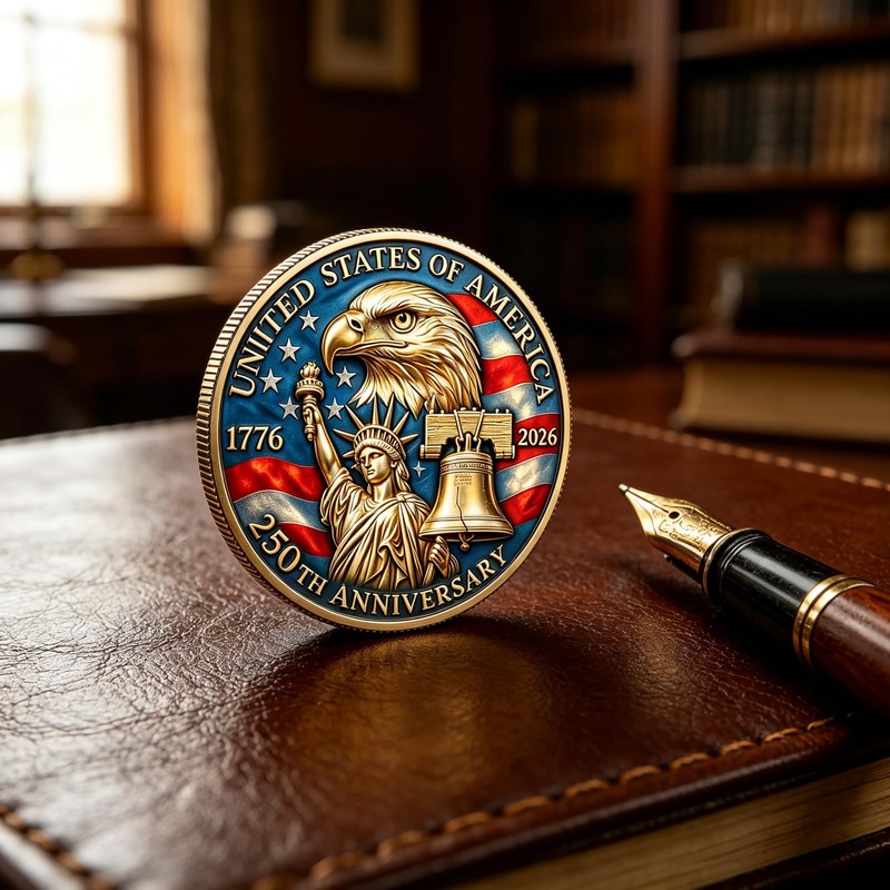 American Commemorative Coin 250th Anniversary Coin, 1776-2026 Eagle Bell Statue