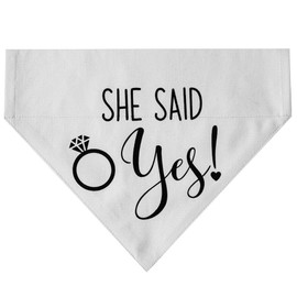 HDGDT She Said Yes Dog Wedding Bandana Collar - Adjustable Engagement Pet Bandana with Quick Release Buckle & D-Ring for Dogs & Cats